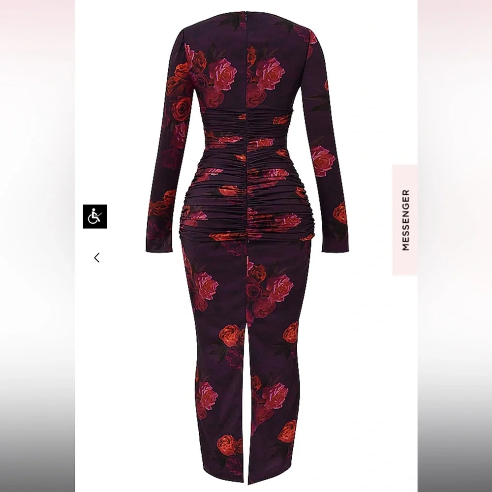 House of CB Lanetta Ruched Long Sleeve Maxi Dress Romantic Floral - Picture 7 of 9